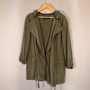 BNCI Olive Green Utility Jacket – Hooded Asymmetrical Zip – Lightweight Coat